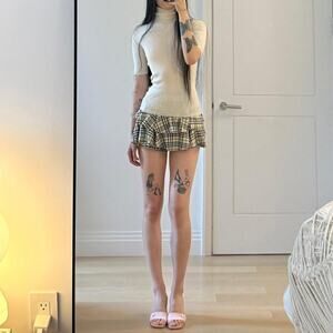 Plaid ruffle mini skirt super